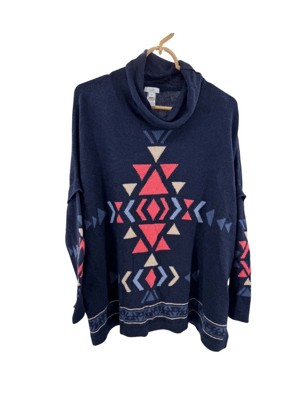 J. Jill Blue aztec southwern Turtleneck tunic Sweater M fall winter casual